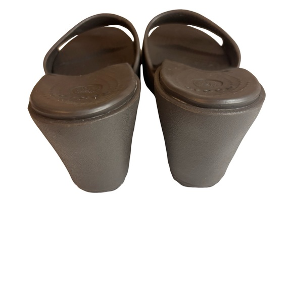 Crocs Kadee Brown Wedge Heel Slide Sandals Ss 8 Women's Open Toe - Picture 3 of 7